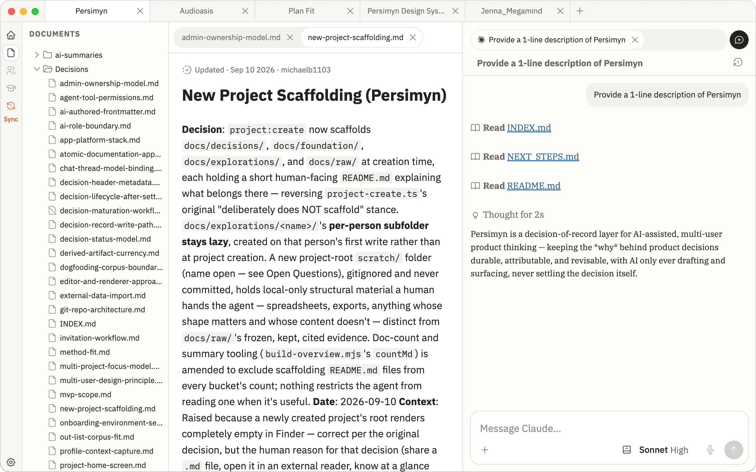Persimyn document tree screen