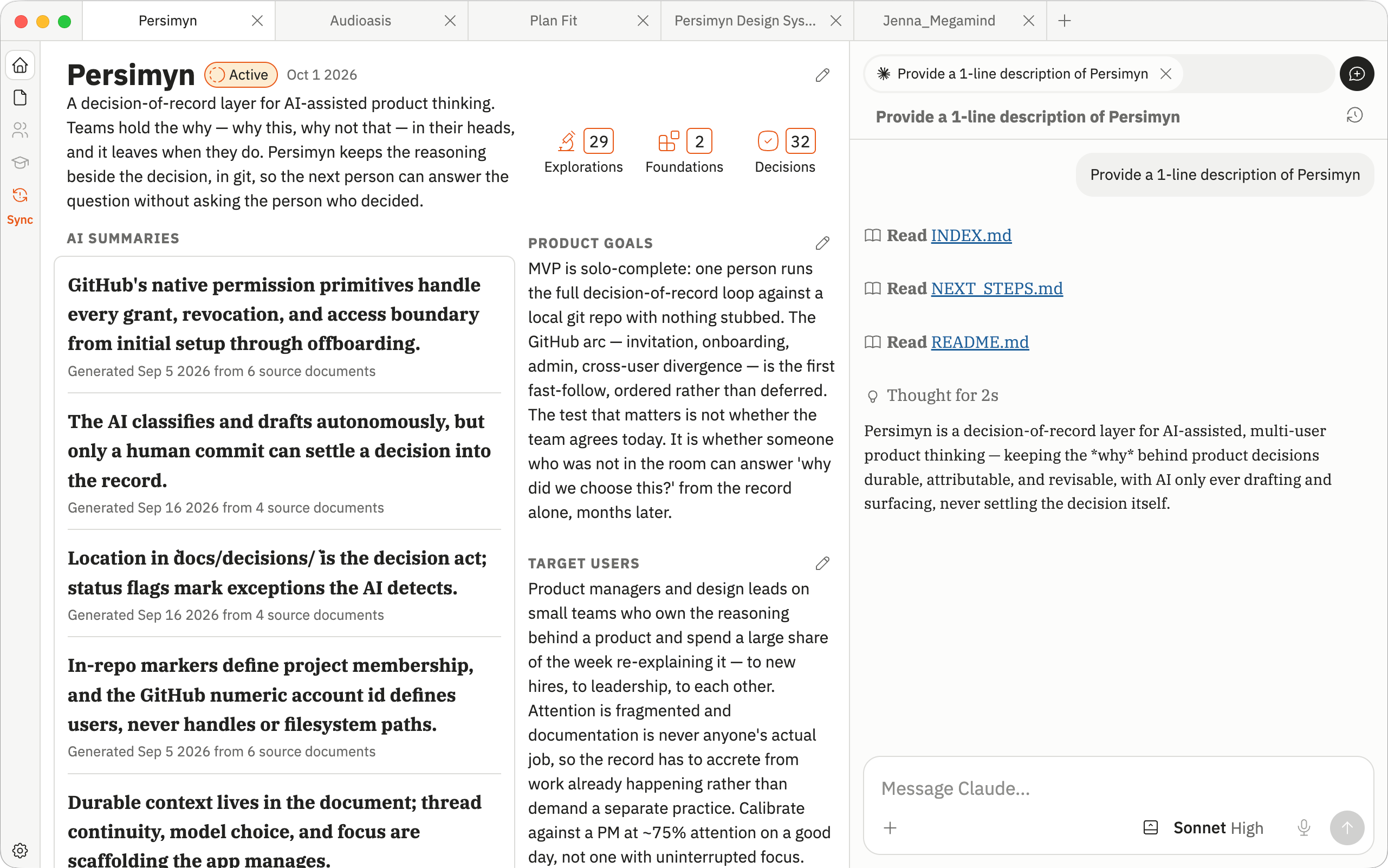 Persimyn overview screen